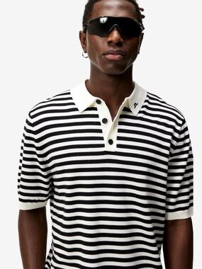 NWOT J LINDEBERG ✨ Darrell Fine Cashmere / Wool Stripe Loose Golf Polo Shirt